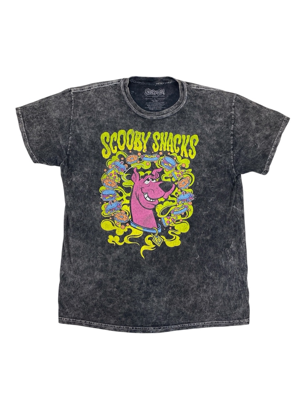 Scooby-Doo Scooby Snacks Acid Wash Graphic T-Shirt Black Size Large